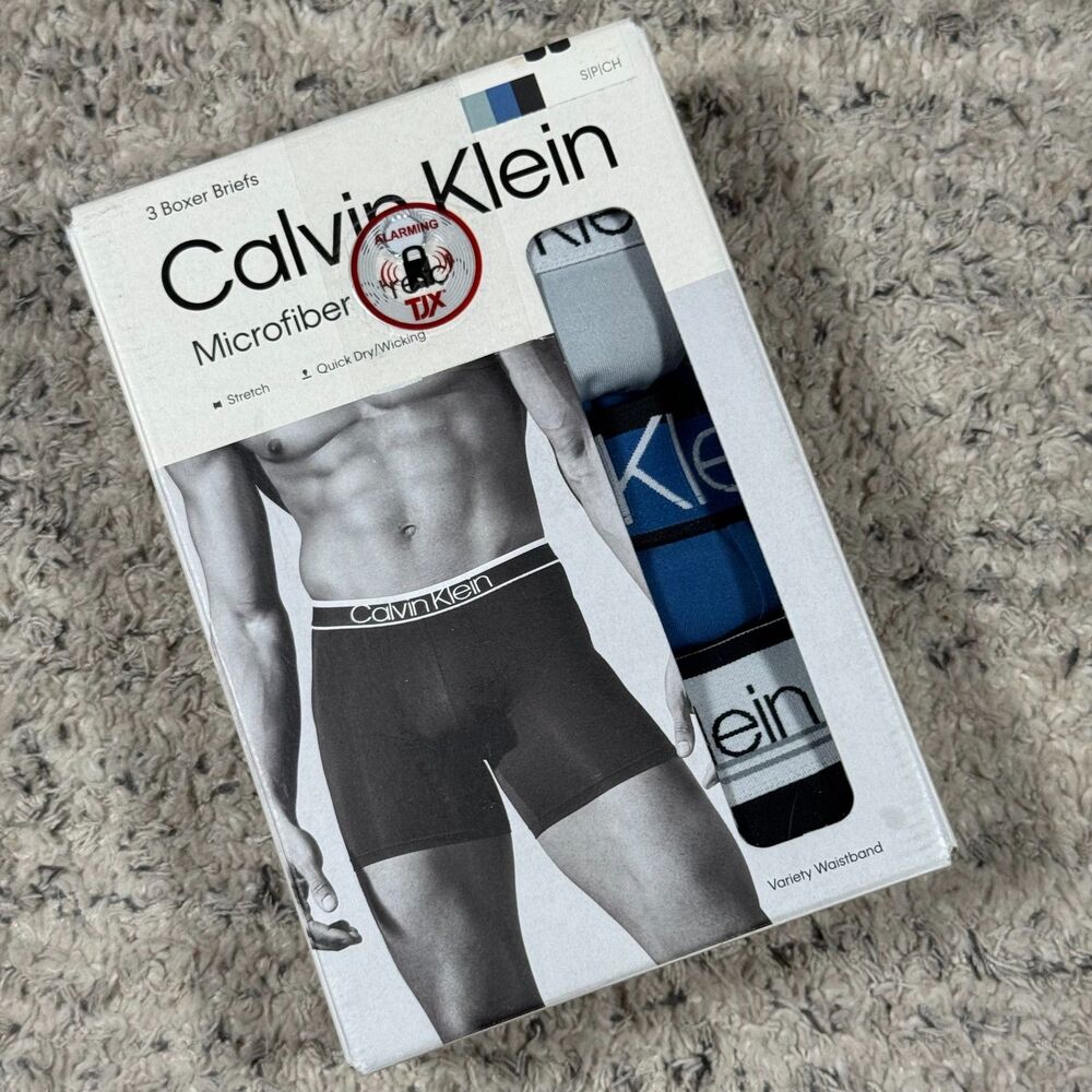 Calvin Klein Men's Small Microfiber Stretch Boxer Briefs 3 Pack Black Blue Gray